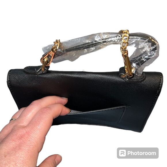 Boutique Womens Small Purse Handbag Black with Gold Chain Shoulder Strap - Picture 9 of 13